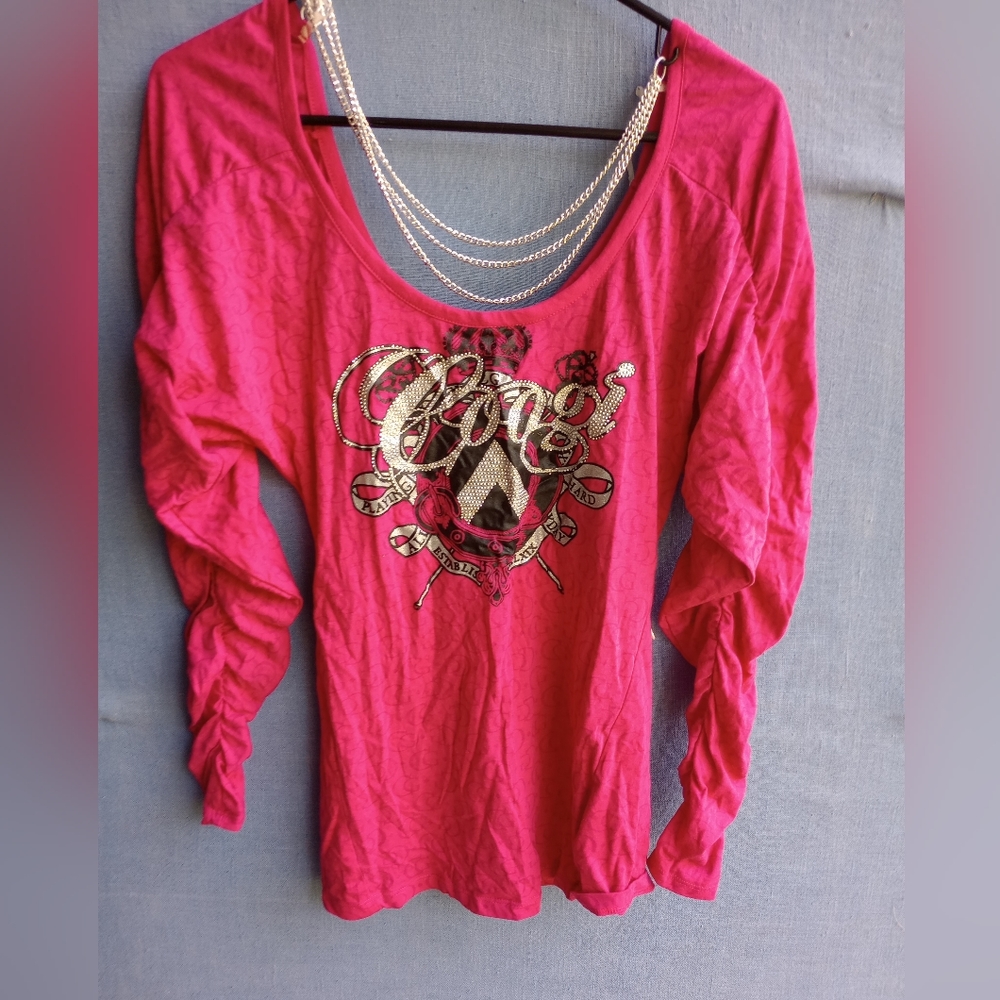 Coogi Women's Size Small Pink Embellished Top with Necklace B1